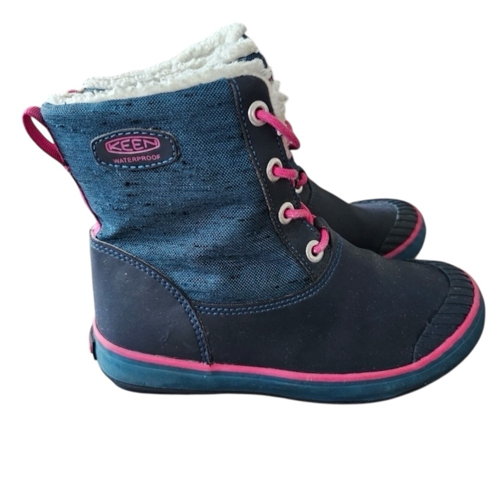 KEEN Elsa Waterproof Navy Blue & Pink Kids Sherpa Lined Rubber Winter Boot Sz 1 - Picture 7 of 8